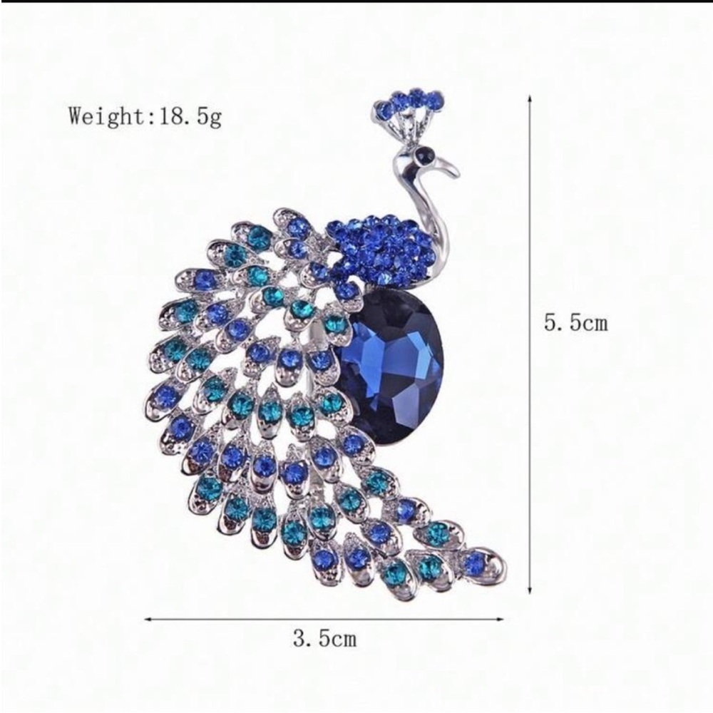 Elegant Blue Peacock Crystal Brooch - Picture 4 of 4